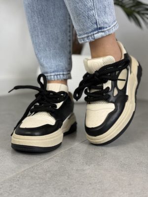 Buty sportowe na grubej podeszwie czarne – Wygodne sneakersy damskie 7566 Black - Styl miejski