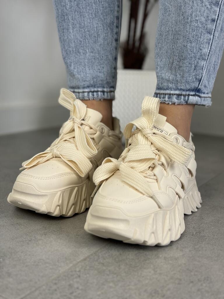 Beżowe sneakersy damskie na grubej podeszwie LA275 Beige Seaestar - Do jeansów