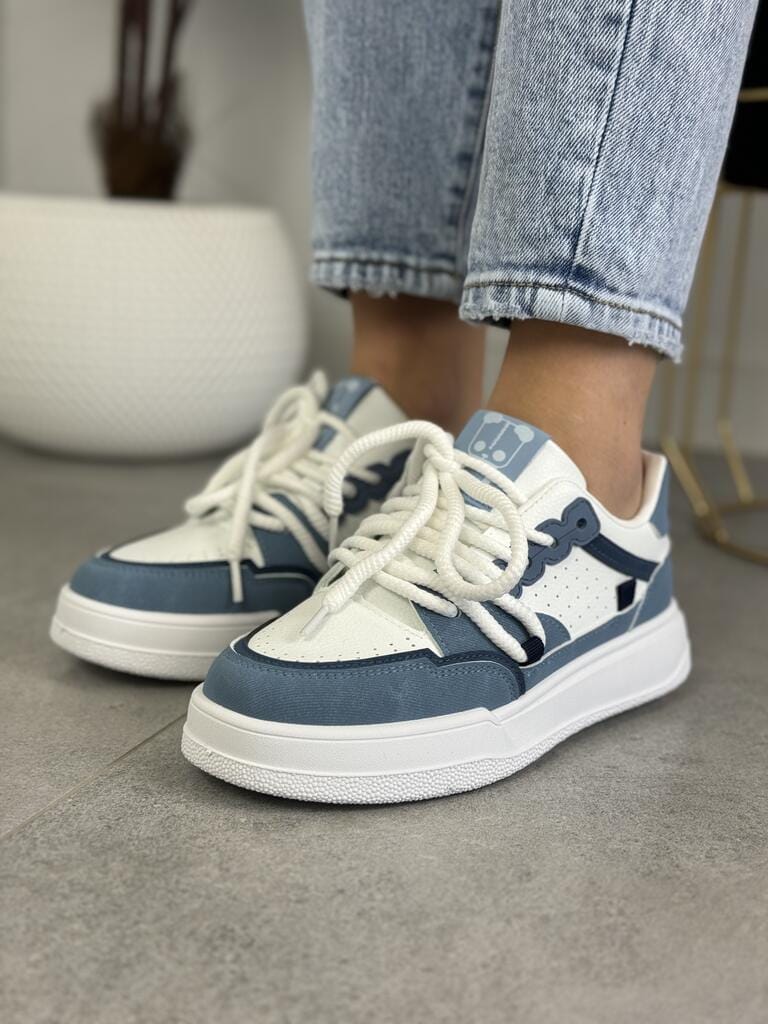 Wygodne buty sportowe na grubej podeszwie – Damskie sneakersy BL510P Jeans - Do spodni
