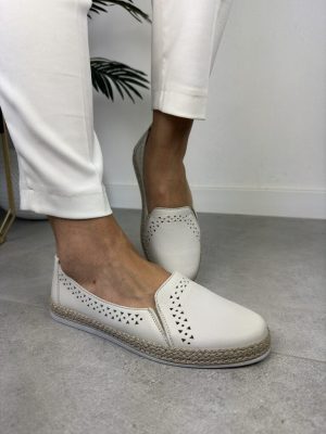 Wasak półbuty damskie skórzane 0646 Biały - Styl smart casual