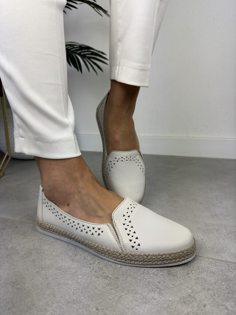 Wasak półbuty damskie skórzane 0646 Biały - Styl smart casual