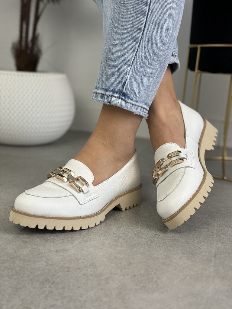Mokasyny Damskie Skórzane Białe 37 EKSBUT Wygodne Buty - Styl casualowy