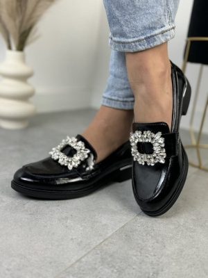 Lakierowane Czarne Mokasyny Skórzane Filippo – Modne Buty Damskie - Styl casualowy