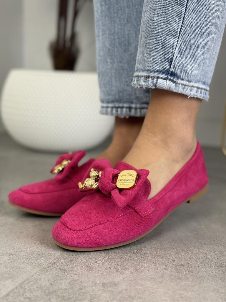 Wygodne mokasyny damskie z kokardą – Modne mokasyny damskie fuchsja - Styl smart casual