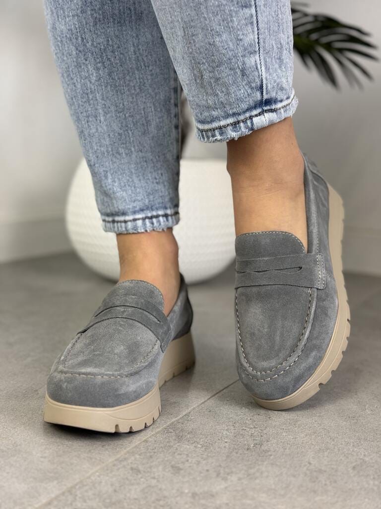Szare Mokasyny 1334 Best-But Skóra – Modne buty skórzane damskie - Na lato