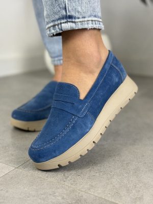Niebieskie mokasyny skórzane 1334 Best-But – Wygodne buty damskie - Styl klasyczny