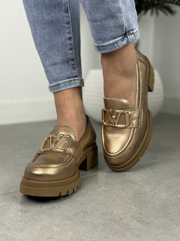 Złote Mokasyny Damskie Skórzane – Modne Buty Na Eks But - Styl casualowy