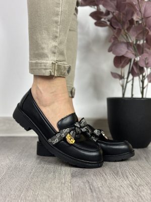 Mokasyny damskie z kokardą S. Barski HY42-331 Czarny - Styl klasyczny