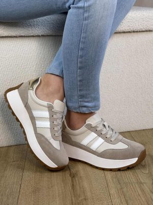 Beżowe sneakersy skórzane damskie Dantex DN012 - Do spodni
