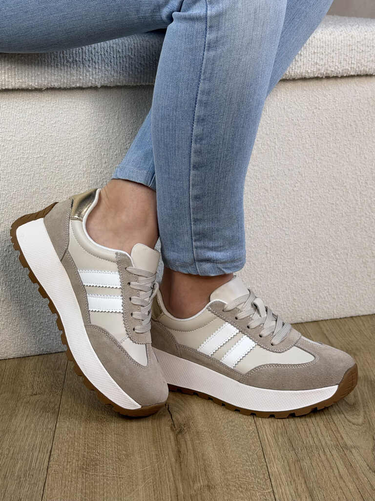 Beżowe sneakersy skórzane damskie Dantex DN012 - Do spodni
