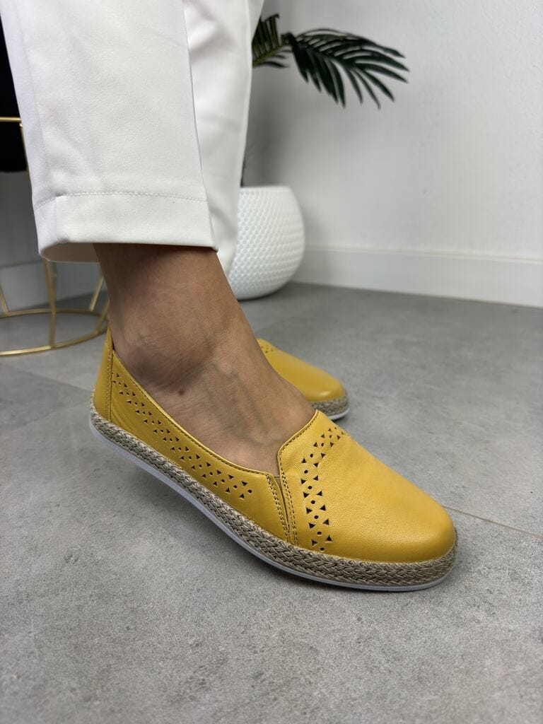 Wasak espadryle damskie skórzane 0646 żółty - Na lato