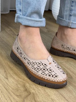 Różowe skórzane ażurowe półbuty damskie Sergio Leone SP-006 - Styl casualowy