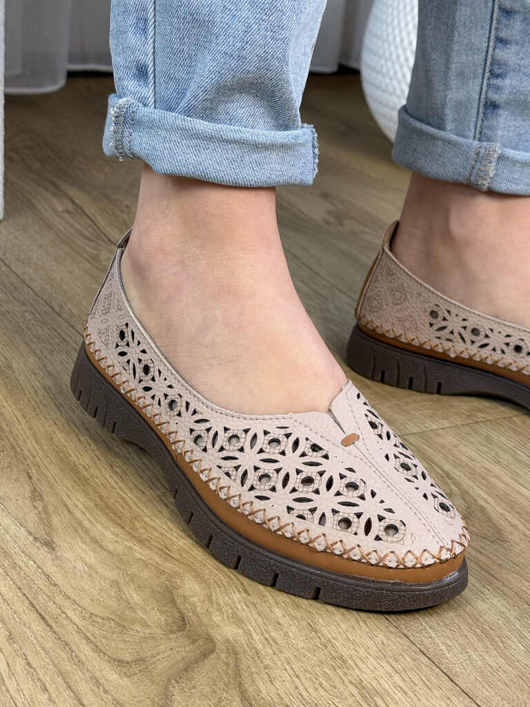 Różowe skórzane ażurowe półbuty damskie Sergio Leone SP-006 - Styl casualowy