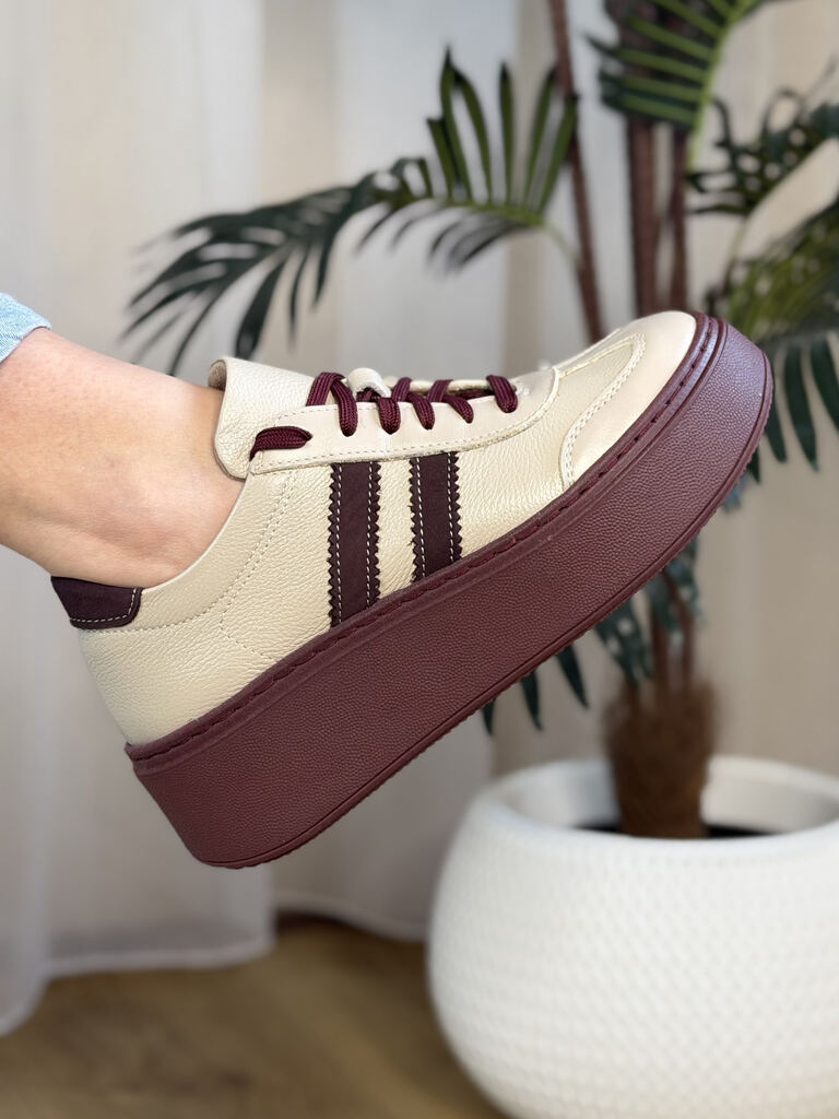 Sneakersy damskie GALANT 4032 półbuty sportowe skórzane beżowe na platformie - Styl miejski