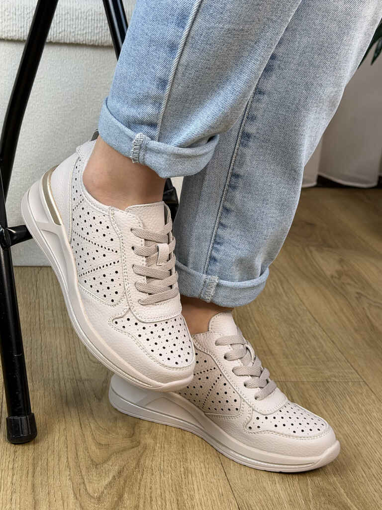 Szare skórzane sneakersy damskie Sergio Leone SP-115 - Do sukienki