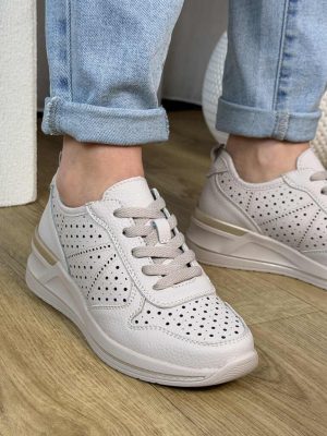 Szare skórzane sneakersy damskie Sergio Leone SP-115 - Na lato