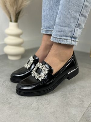 Lakierowane Czarne Mokasyny Skórzane Filippo – Modne Buty Damskie - Do żakietu