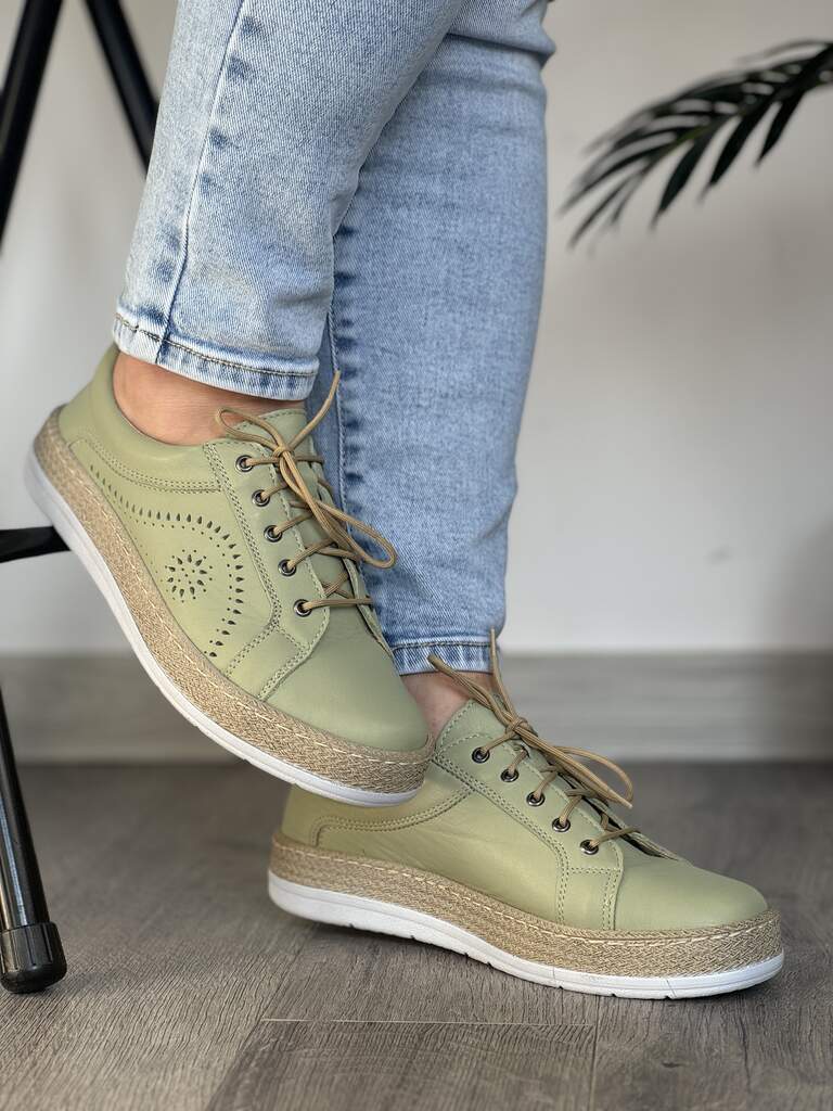 Pólbuty damskie skórzane Wasak 0643 Pistacja - Styl boho