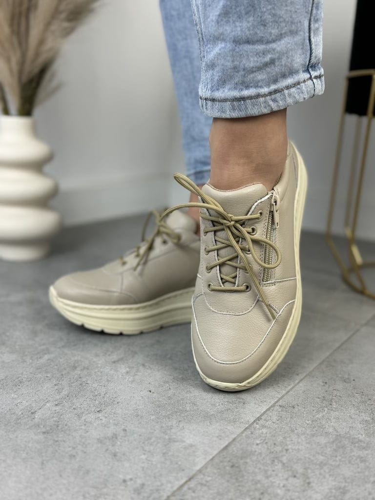 Beżowe Sneakersy Damskie WASAK Buty Jesienne Damskie Eleganckie - Styl miejski