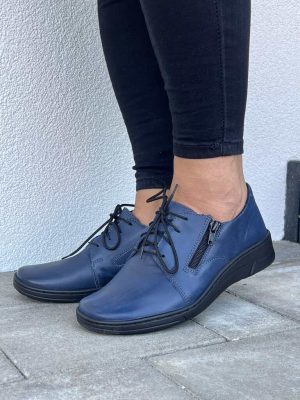 Granatowe półbuty damskie skórzane Wasak 0572 - Do jeansów