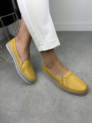 Wasak espadryle damskie skórzane 0646 żółty - Styl klasyczny