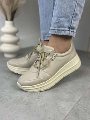 Beżowe Sneakersy Damskie WASAK Buty Jesienne Damskie Eleganckie - Styl casualowy