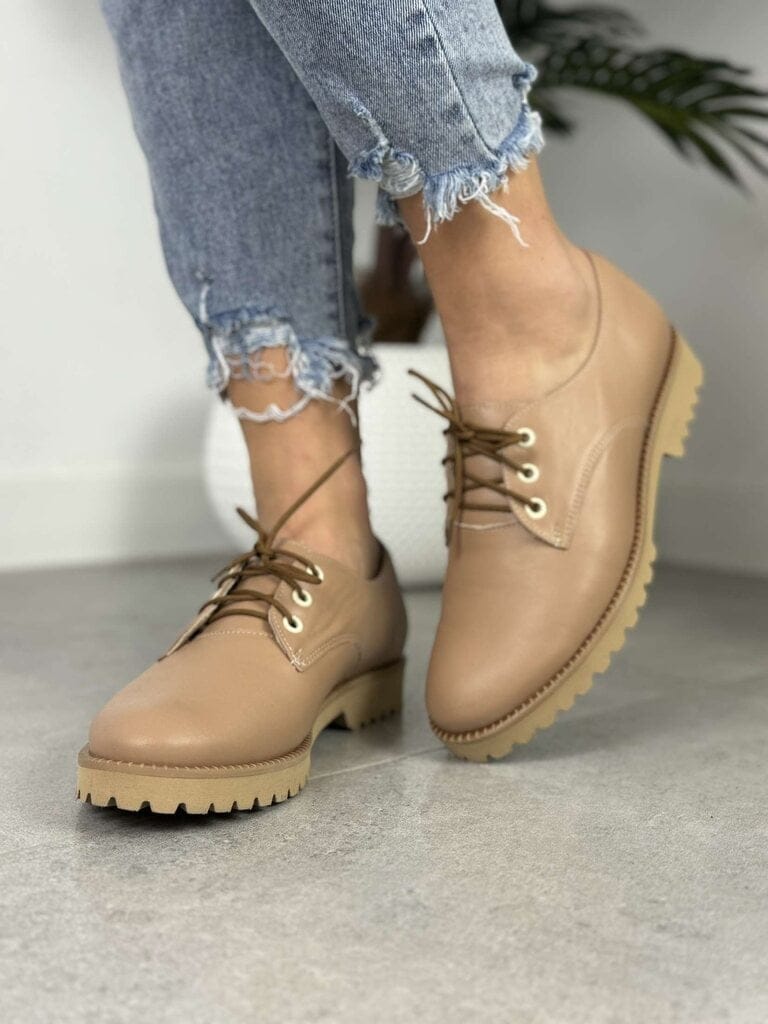 Półbuty Beżowe Skóra AF-1012 Pulso – Wygodne buty damskie - Styl miejski