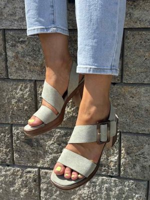 Zielone sandały damskie na słupku Potocki 54307 - Styl casualowy