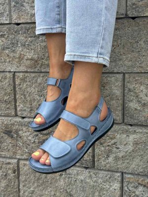 Skórzane sandały damskie na rzepy T. Sokolski L25-158 Niebieskie - Styl casualowy