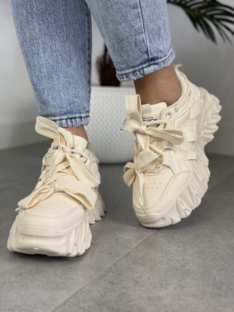 Beżowe sneakersy damskie na grubej podeszwie LA275 Beige Seaestar - Na wiosnę