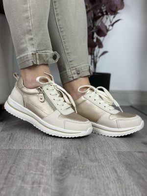 Beżowe skórzane sneakersy damskie Sergio Leone SP-116 - Styl klasyczny