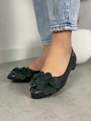 Skórzane Baleriny Damskie – Modne buty damskie Korda 1794 Green