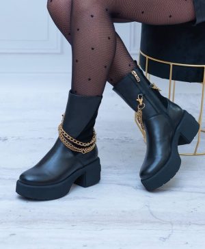 Skórzane Botki Na Platformie – Czarne Botki Skórzane Simen - Styl elegancki