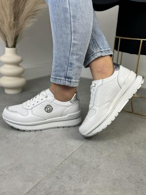 Skórzane Sneakersy Białe GOODIN GD-XF-64 White/Silver - Styl miejski