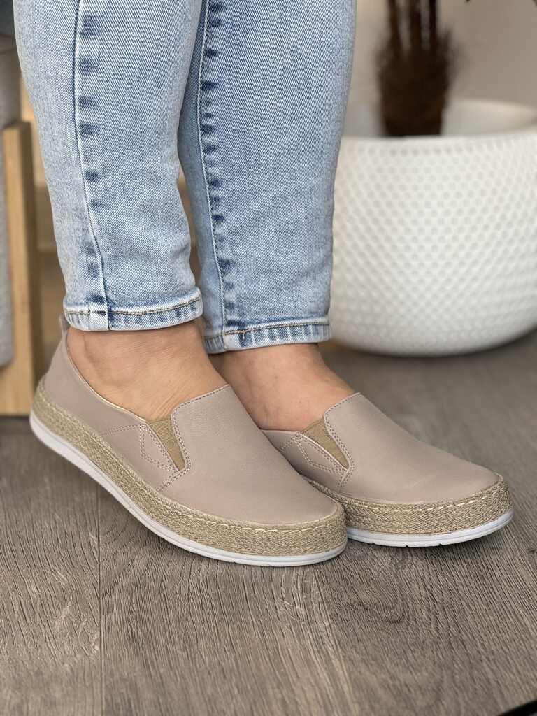 Wsuwane beżowe buty damskie skórzane Wasak 0644 - Styl boho