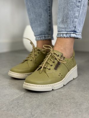 Półbuty damskie zielone ze skóry WASAK 0676 Buty na jesień - Styl casualowy