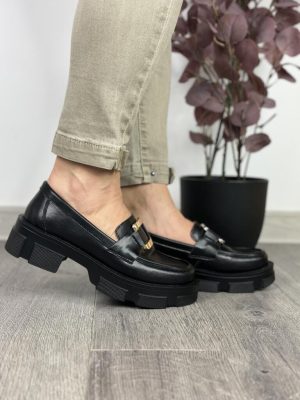 Mokasyny damskie Filippo skórzane DP6099/24 czarne - Styl klasyczny