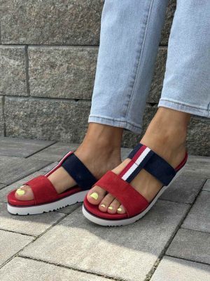 Wygodne Skórzane Klapki Damskie Filippo DK2170/21 RED/NV - Styl klasyczny