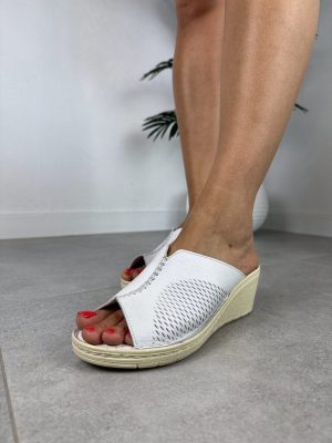Klapki damskie na koturnie – Skórzane klapki damskie Loretta Vitale 758 - Styl casualowy