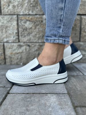 Półbuty skórzane damskie ażurowe – Wygodne sneakersy wsuwane damskie Evento - Styl miejski
