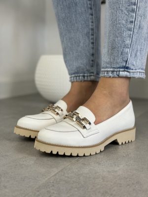 Mokasyny Damskie Skórzane Białe 37 EKSBUT Wygodne Buty - Styl klasyczny