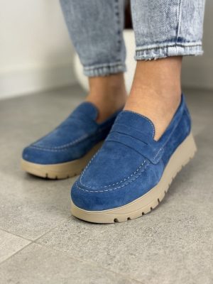 Niebieskie mokasyny skórzane 1334 Best-But – Wygodne buty damskie - Na wiosnę