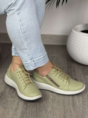 Półbuty damskie skórzane Wasak 0602 Pistacja - Styl casualowy