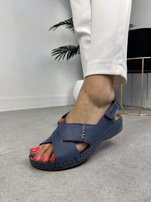 Helios sandały damskie skórzane 229-1 granat - Styl casualowy