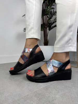 Skórzane sandały damskie Wasak 0693 Czarny - Styl minimalistyczny