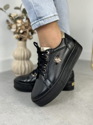 Półbuty Damskie Na Grubej Podeszwie Czarne Modne Buty Na Jesień Filipczyk - Styl miejski