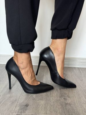 Skórzane szpilki czarne na wysokim obcasie 1242 Kordel - Styl wieczorowy
