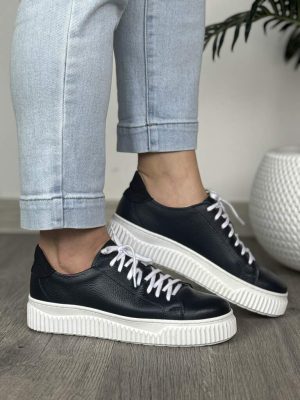 Granatowe trampki skórzane damskie AF-1276 Obuwie dla kobiet - Styl casualowy