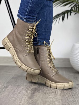 Trzewiki Damskie Skórzane Cappuccino – Modne Buty Wasak 0660 Wełna - Styl komfortowy