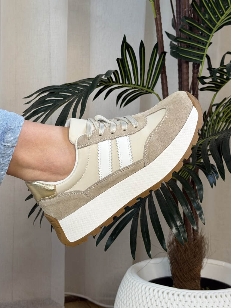 Beżowe sneakersy skórzane damskie Dantex DN012 - Styl miejski